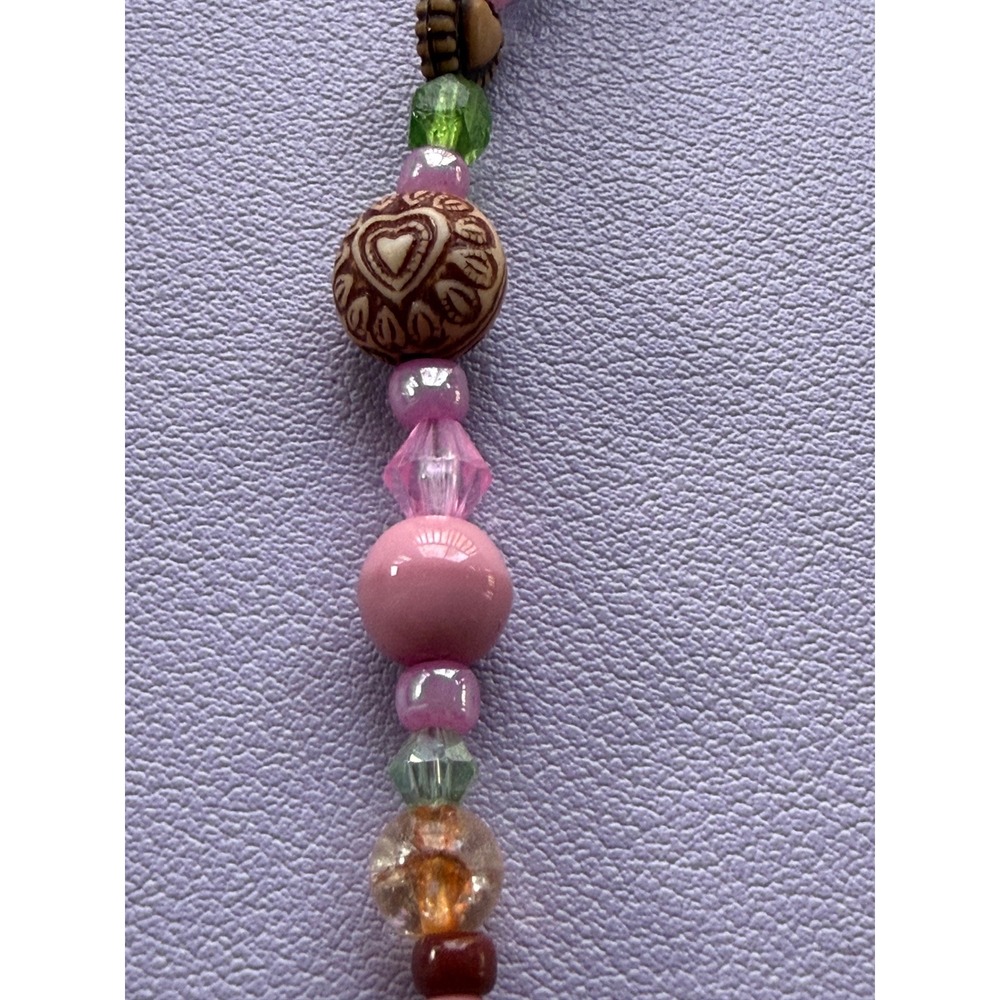 Y2K Multicolor Mixed Bead Necklace Pink Green Brown Floral Star Heart Boho 18 In - Picture 6 of 10
